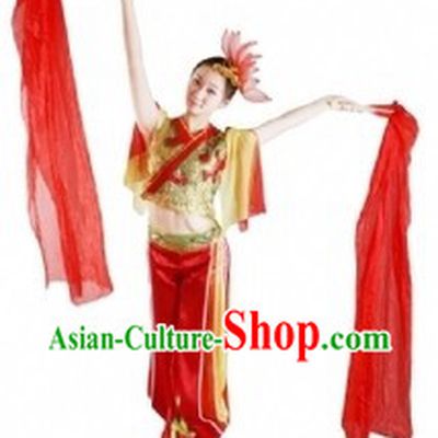 Chinese Fan Dance Costumes and Headdress for Women