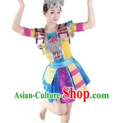 Traditional Chinese Miao Tribe Clothing and Hat for Women