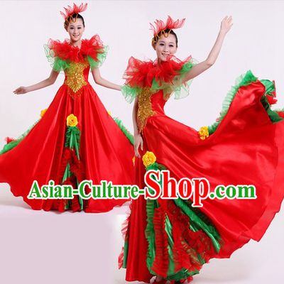 Chinese Modern Dance Costumes and Headpiece for Women