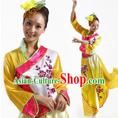 Chinese Classical Yangge Dance Clothes and Headpiece for Women