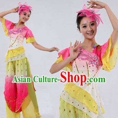 Traditional Chinese Fan or Ribbon Dance Costumes and Headpiece for Women