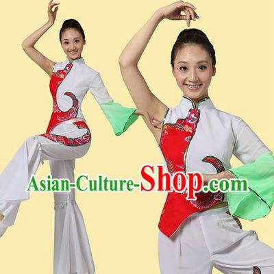 Traditional Chinese Fan or Ribbon Dance Costumes and Headpiece for Women