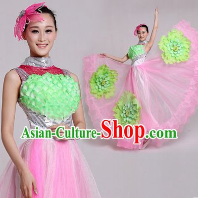 Traditional Chinese Comptemperary Dance Costumes and Headpiece for Women