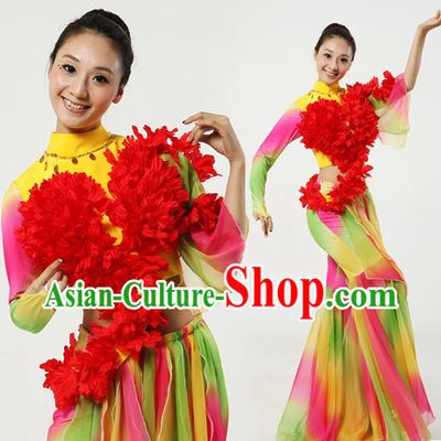 Traditional Chinese Ribbon or Fan Dance Clothes and Headpiece for Women