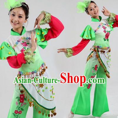 Traditional Chinese Group Dance Costumes and Headpiece for Women