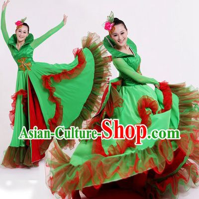 Traditional Chinese Green Nature Dance Costumes and Headpiece for Women