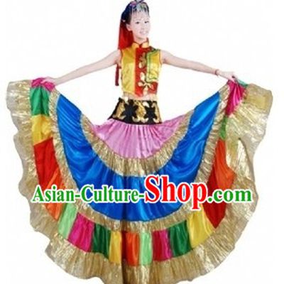 Traditional Chinese Yi Tribe Dancing Performance Costumes and Hat for Women
