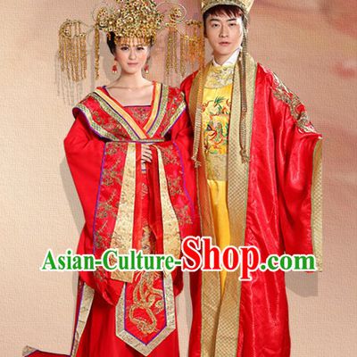 Ancient Chinese Imperial Palace Emperor and Empress Wedding Dresses Two Complete Sets
