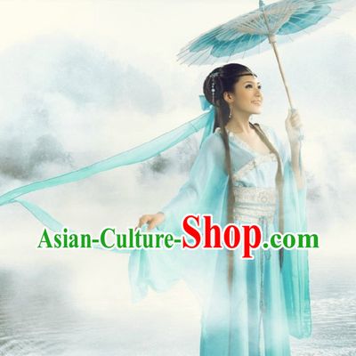 Ancient Chinese Light Blue Beauty Clothing and Headpiece for Women
