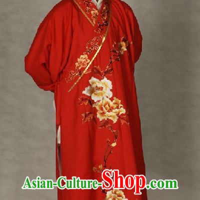 Ancient Chinese Opera Red Wedding Robe and Hat for Bridegrooms