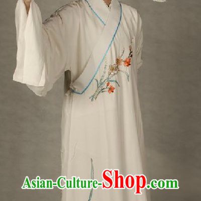 Ancient Chinese Opera White Xiao Sheng Robe and Hat for Men