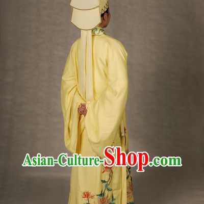 Ancient Chinese Light Yellow Young Men Robe and Hat for Men