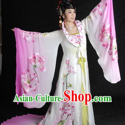 Ancient Chinese Embroidered Lotus Empress Costumes and Wig Complete Set
