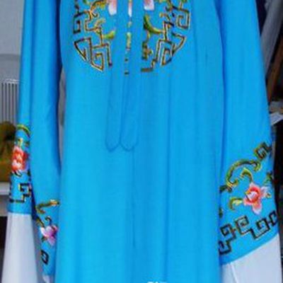 Ancient Chinese Opera Blue Long Sleeve Robe for Men