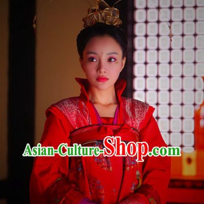 Ancient Chinese Tang Dynasty Princess Wedding Dress and Headdress Complete Set