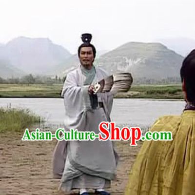 Ancient Chinese Three Kingdoms Zhuge Liang Costumes and Fan Complete Set