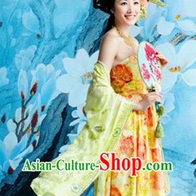 Ancient Chinese Tang Dynasty Costumes and Headdress Complete Set for Women