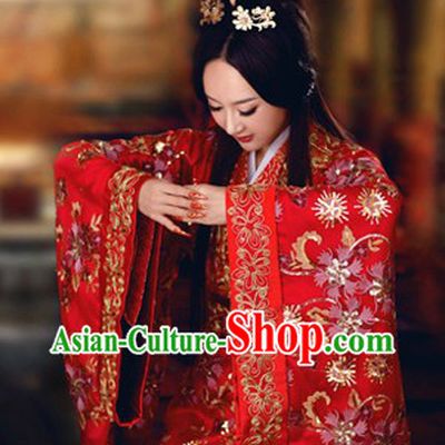 Ancient Chinese Red Wedding Dress Complete Set for Brides