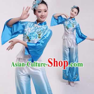 Traditional Chinese Fan Dance Costumes and Headpiece for Women
