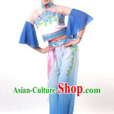 Chinese Classical Blue Dance Costumes and Headpieces