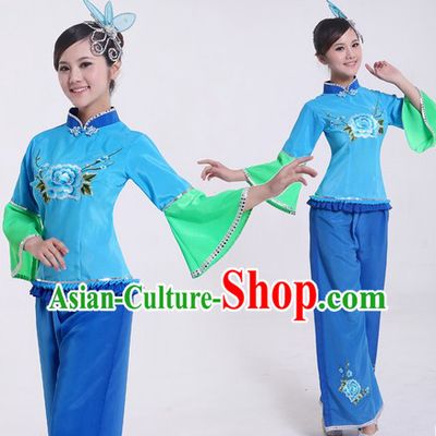 Traditional Chinese Group Dancing Stage Performance Costumes and Headdresses