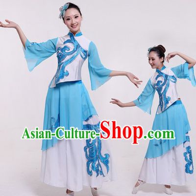 Chinese Classical Blue Dance Costumes and Headpieces