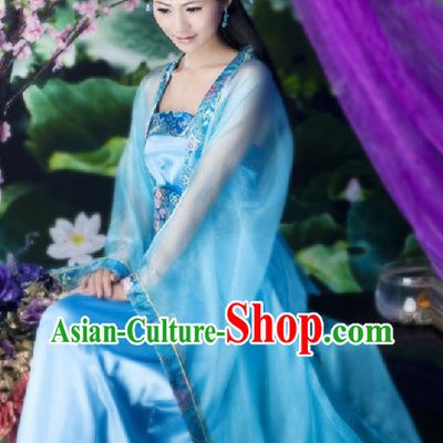 Blue Ancient Chinese Style Stage Performance Costumes for Women