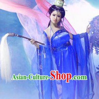 Blue Ancient Chinese Style Stage Performance Costumes for Women