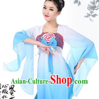 Blue Chinese Classical Dancing Costumes and Wig