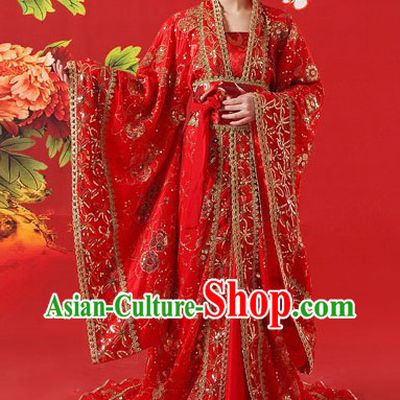 Traditional Ancient Chinese Red Wedding Dress for Brides