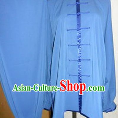 Traditional Chinese Blue Silk Tai Ji Clothing