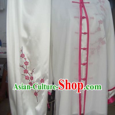 Traditional Chinese White Plum Blossom Silk Tai Chi Uniform and Cape Complete Set