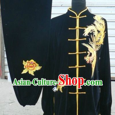 Traditional Chinese Velvet Phoenix Embroidery Tai Chi Competition Clothing