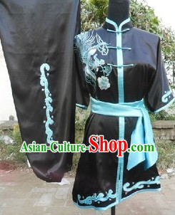 Traditional Chinese Short Sleeves Silk Phoenix Martial Arts Stage Performance Suit