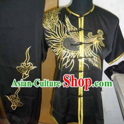 Traditional Chinese Short Sleeves Black Dragon Kung Fu Uniform
