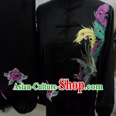 Traditional Chinese Long Sleeves Black Phoenix Kung Fu Uniforms