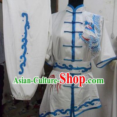 Traditional Chinese White Silk Kung Fu Costumes Complete Set