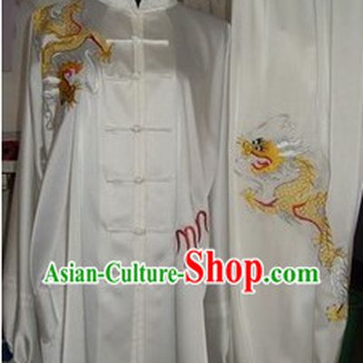 Traditional Chinese White Silk Kung Fu Championship Clothing