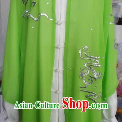 Traditional Chinese Green Tai Ji Kung Fu Performance Uniform and Cape Complete Set