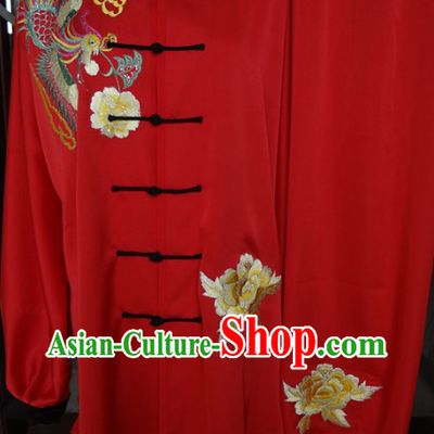 Traditional Chinese Red Tai Ji Martial Arts Phoenix Embroidery Uniform