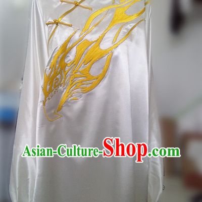 Traditional Chinese White Dragon Embroidery Martial Arts Contest Blouse and Pants