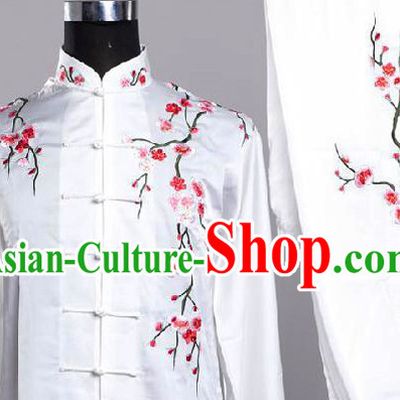 Traditional Chinese White Plum Blossom Embroidery Martial Arts Uniforms