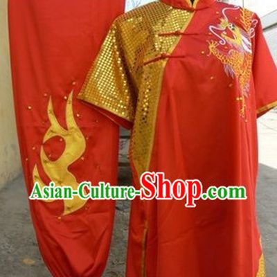 Traditional Chinese Red Dragon Embroidery Kung Fu Costumes