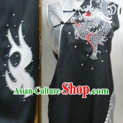 Traditional Chinese Black and White Dragon Embroidery Martial Arts Clothing Complete Set