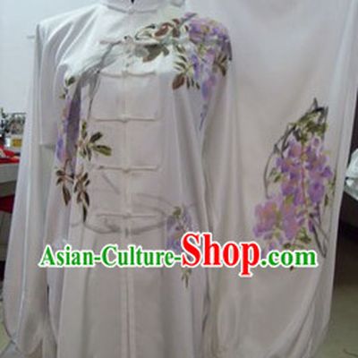 Traditional Chinese White Purple Flower Martial Arts Suit
