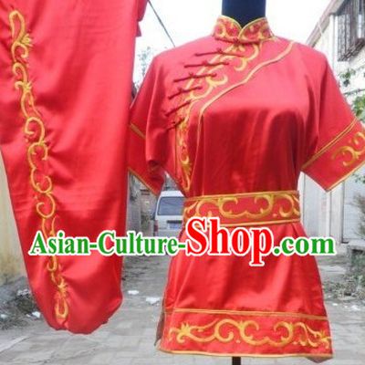 Traditional China Red Short Sleeveless Kung Fu Suits