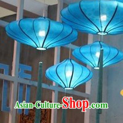 Traditional Chinese Blue Handmade Hanging Palace Lantern