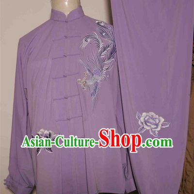 Purple Chinese Phoenix Embroidery Tai Chi and Martial Arts Competition Outfit for Women