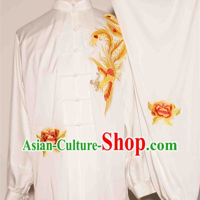 White Chinese Phoenix Embroidery Tai Chi and Martial Arts Competition Suit for Women