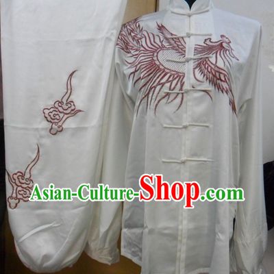 White Chinese Phoenix Embroidery Tai Ji Martial Arts Clothing
